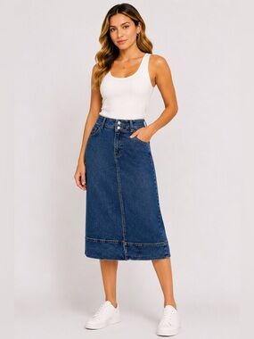 Habitual Womens Denim Midi Skirt With Pockets Blue Size 8